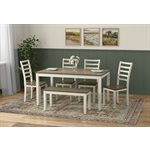 6PC DINING TABLE, 4 SIDE CHAIRS & BENCH