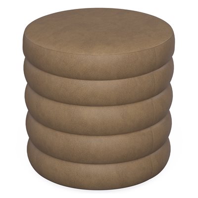 19" ROUND CHANNELED OTTOMAN W / STORAGE & TRAY - MOCHA PU