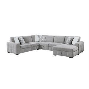 RITCHIE - 4PC SECTIONAL W / POP UP SLEEPER LOVESEAT, STORAGE CHAISE & 6 PILLOWS - GRAY