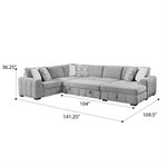 RITCHIE - 4PC SECTIONAL W / POP UP SLEEPER LOVESEAT, STORAGE CHAISE & 6 PILLOWS - GRAY