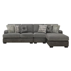BERLIN-3PC SECTIONAL-LSF LOVE-ARMLESS-RSF CHAISE W / 6 PILLOWS-GREY